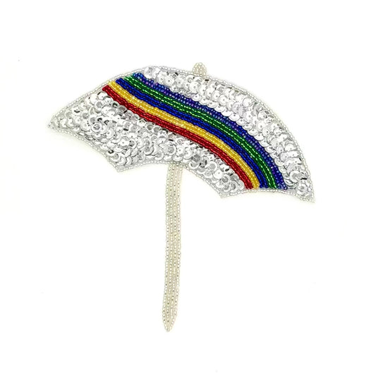 Aplique de Paraguas - Lentejuelas Plateadas - Cuentas de Cristal de Colores del Arcoíris 15 cm x 15 cm