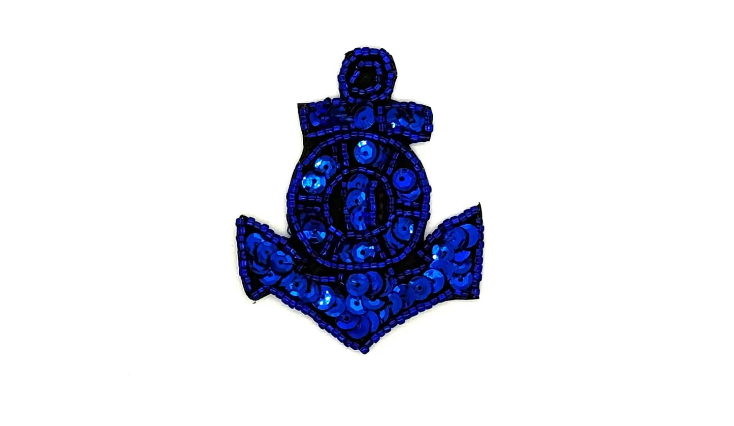 Ancla - Opción de Lentejuelas/Cuentas Azul Rey/Dorado - 2.5" x 2"