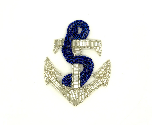 Anchor - Royal Blue/Silver Beads - 4.5" x 3.5"