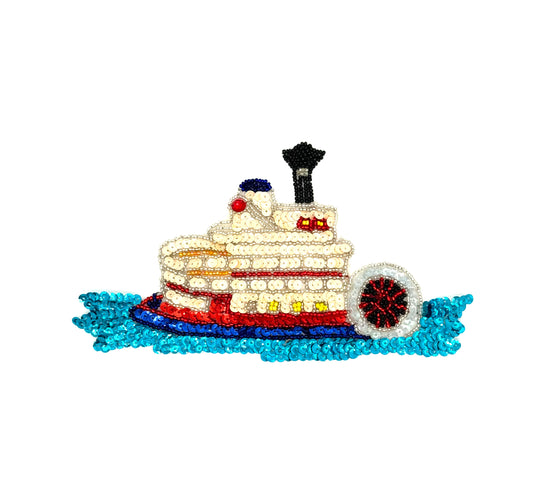 Barco de vapor - Lentejuelas/Cuentas multicolores 8" x 4"