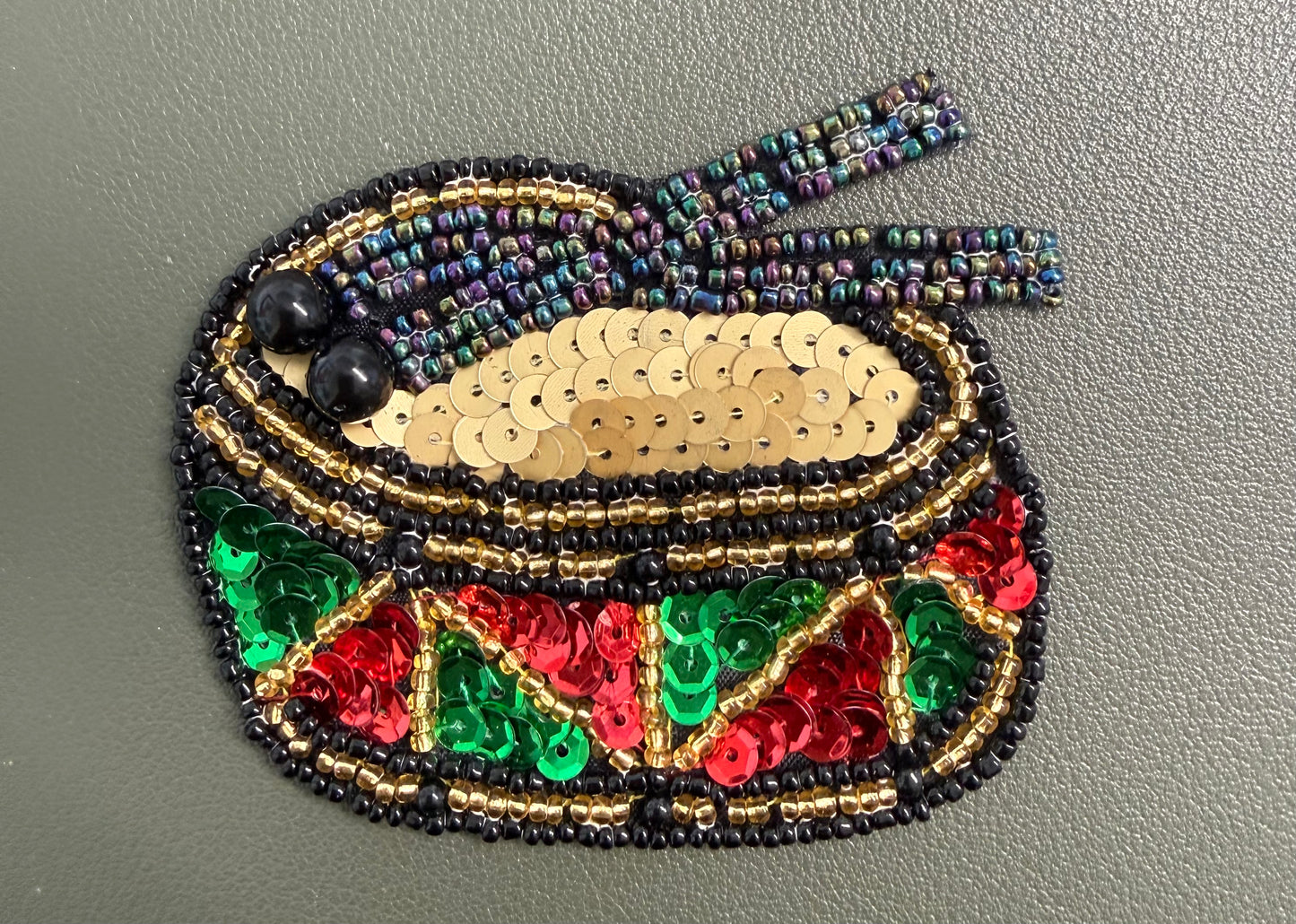 Drum Appliqué - Multicolored Sequins - Glass Beads 3” x 3”