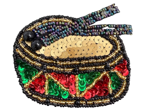 Drum Appliqué - Multicolored Sequins - Glass Beads 3” x 3”