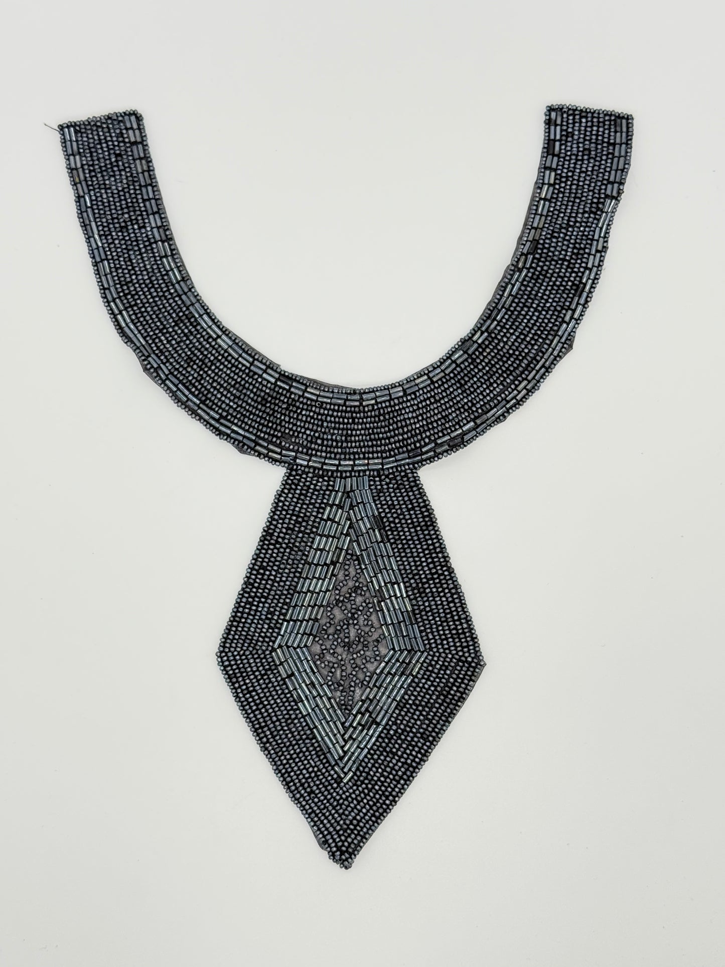Designer Motif Neckpiece - Gunmetal Beaded 11”x 8”