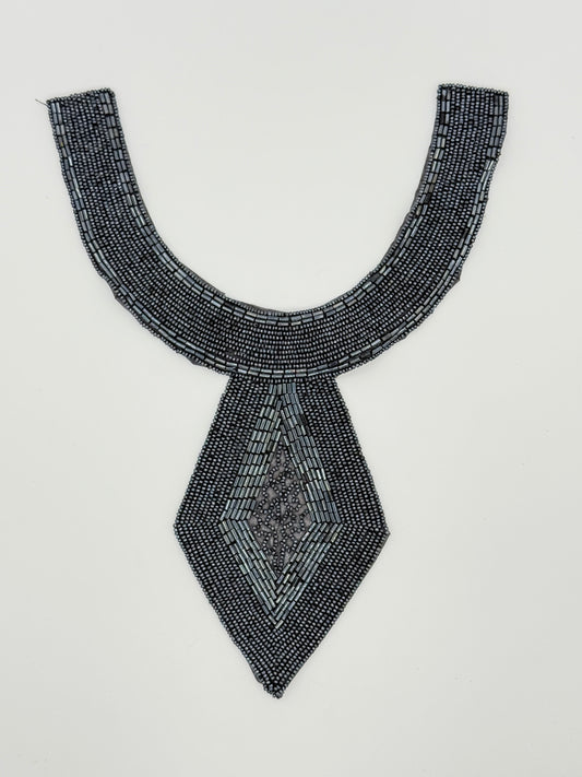 Designer Motif Neckpiece - Gunmetal Beaded 11”x 8”