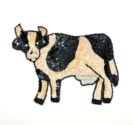 Cow with Black and Beige Sequins and Beads 7.5" x 5.5"