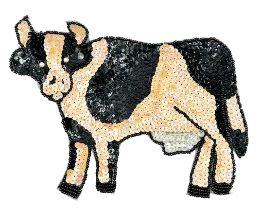 Cow with Black and Beige Sequins and Beads 7.25" x 5.5"