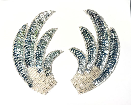 Designer Motif Wing Pair with Silver Sequins and Beads 5" x3" Each Side
