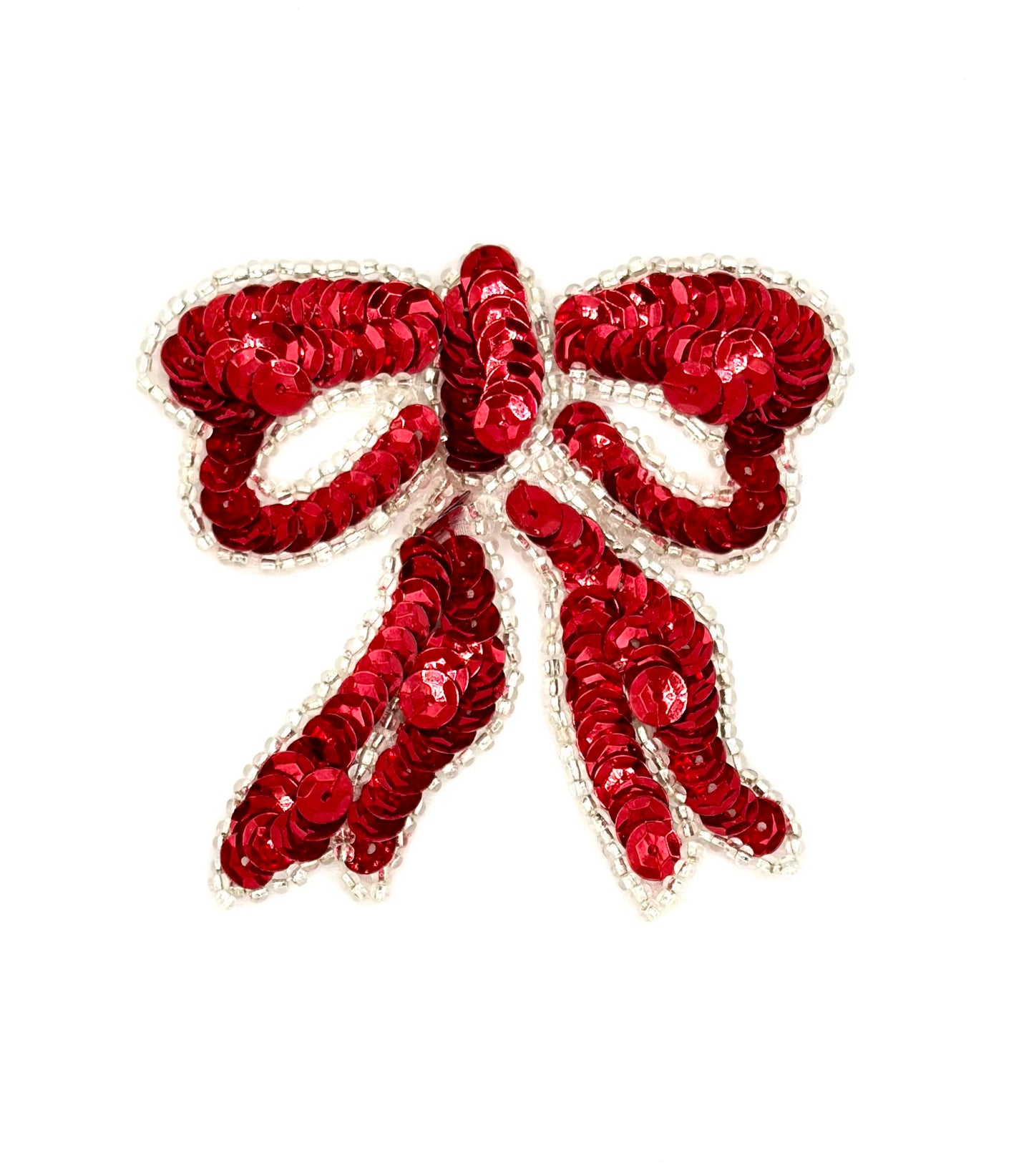Bow with Red Sequins and Silver Beads 3"x 2.75"