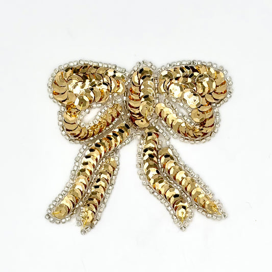 Bow with Gold Sequins and Silver Beads 3" x 2.75"