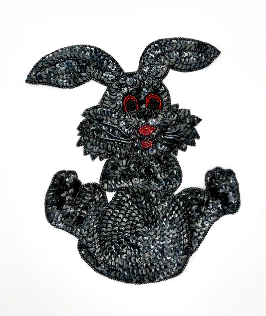 Rabbit with Dark Grey Sequins and Beads 8.25" x 6.75"