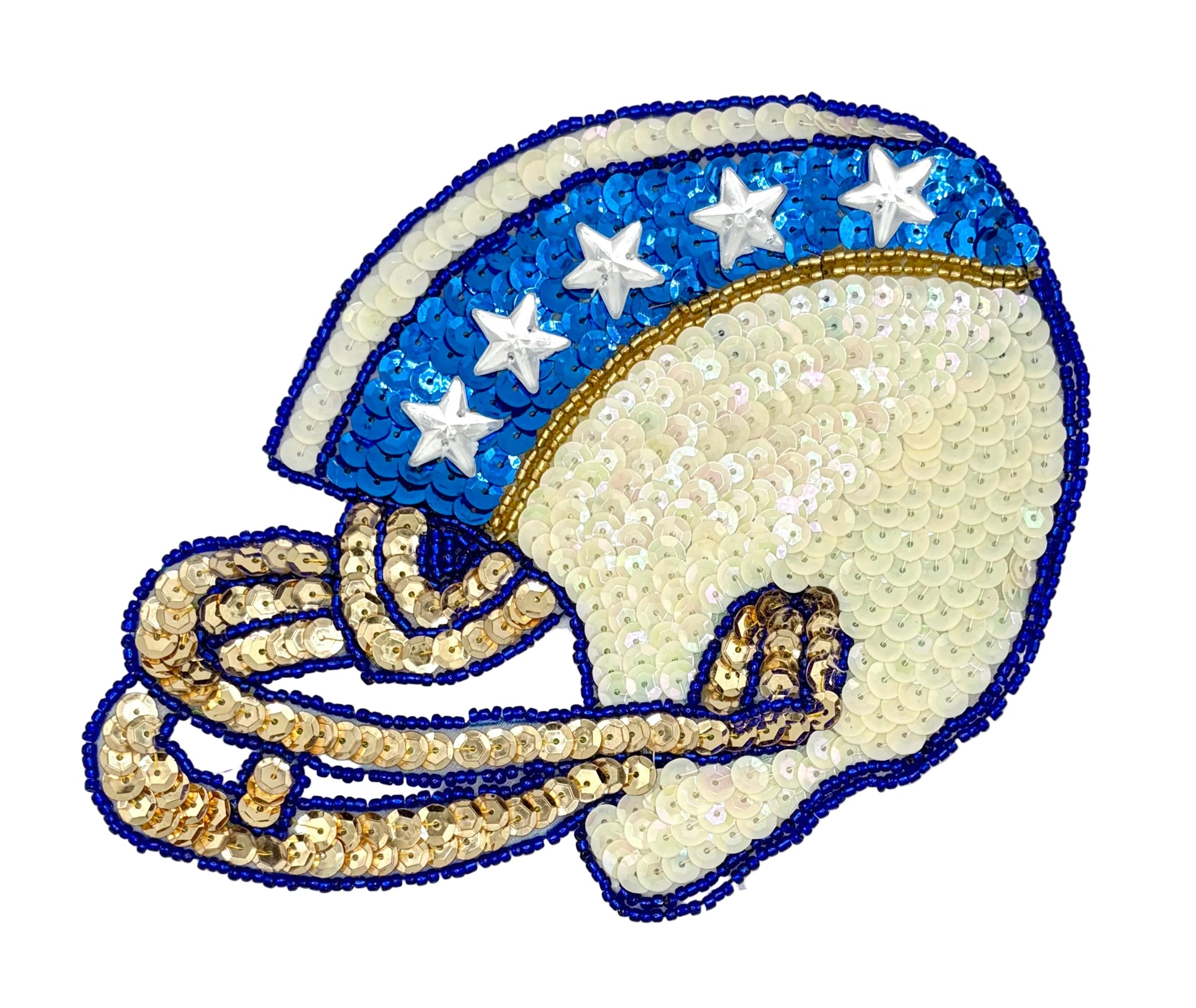 Sequined helmet with stars and a rope on a white background