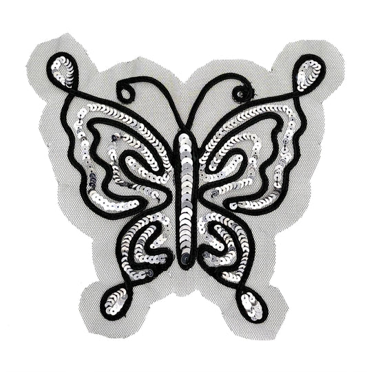 Butterfly design with intricate patterns with sequins on a white background