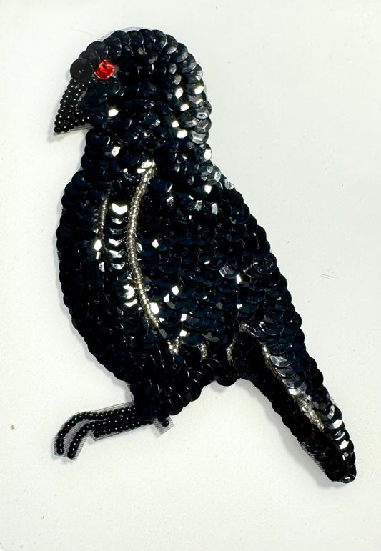 Black Bird with Black Sequins and Red Eye 4.75" x 3.25"