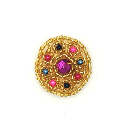 Beaded Accent with Multicolored Beads and a Center Rhinestone 1.25"