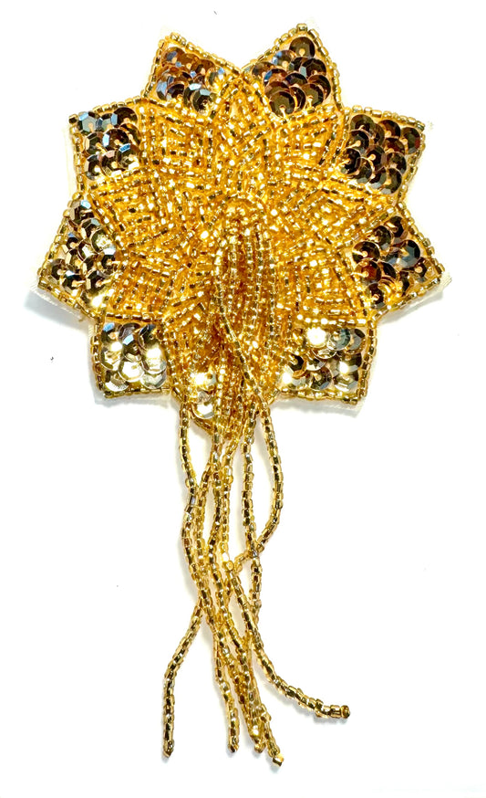 Epaulet Flower with Gold Sequins and Beads 5.5" x 3"