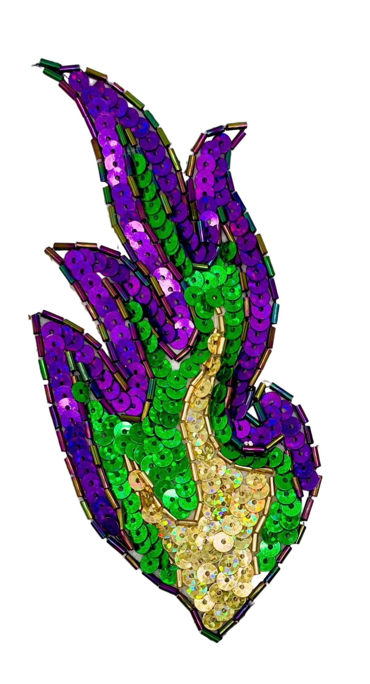 Aplicación de Llama - Lentejuelas Moradas/Verdes/Doradas - Cuentas de Cristal Iridescentes Moradas 3” x 2.5”