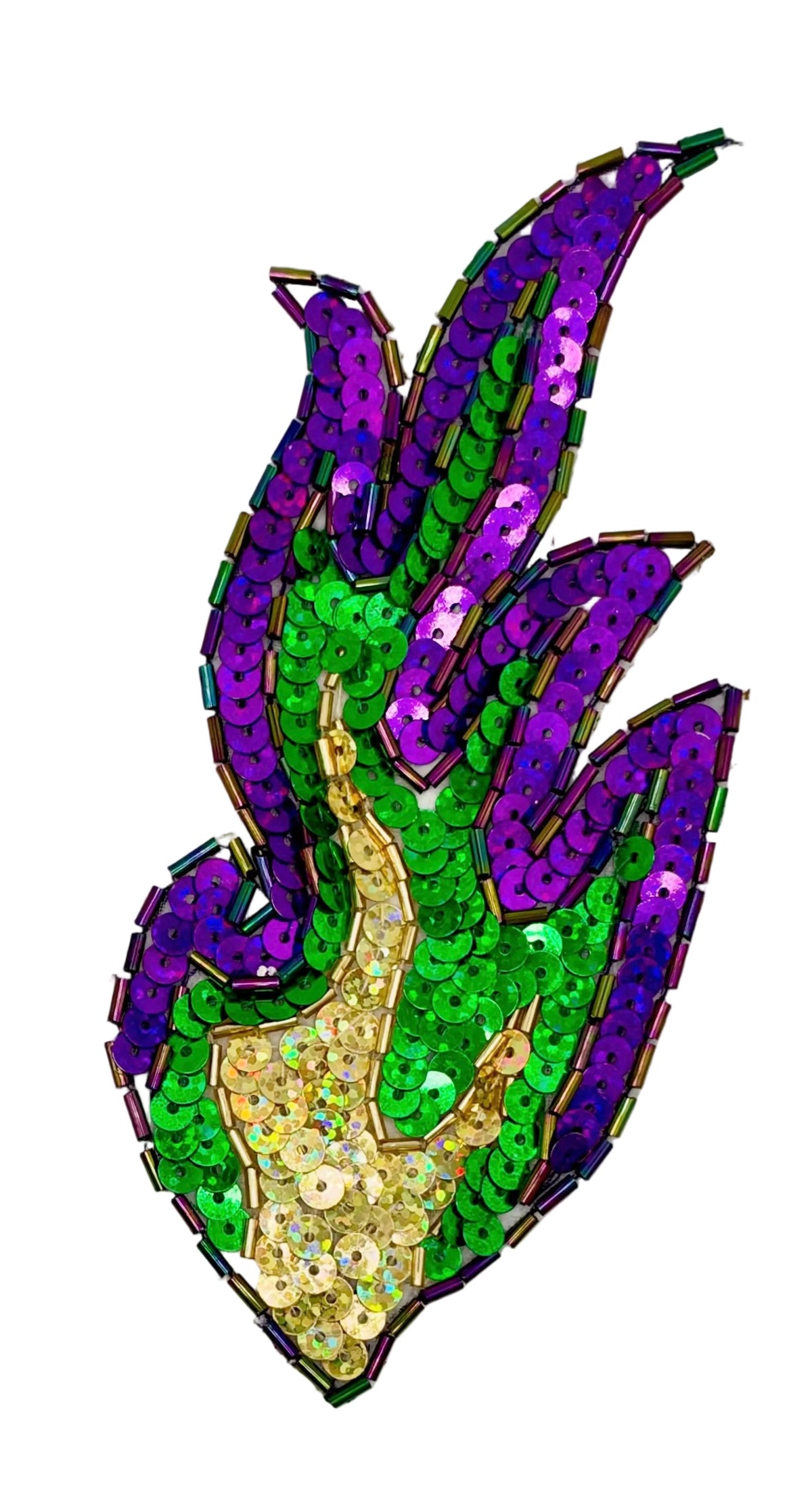 Aplicación de Llama - Lentejuelas Moradas/Verdes/Doradas - Cuentas de Cristal Iridescentes Moradas 3” x 2.5”