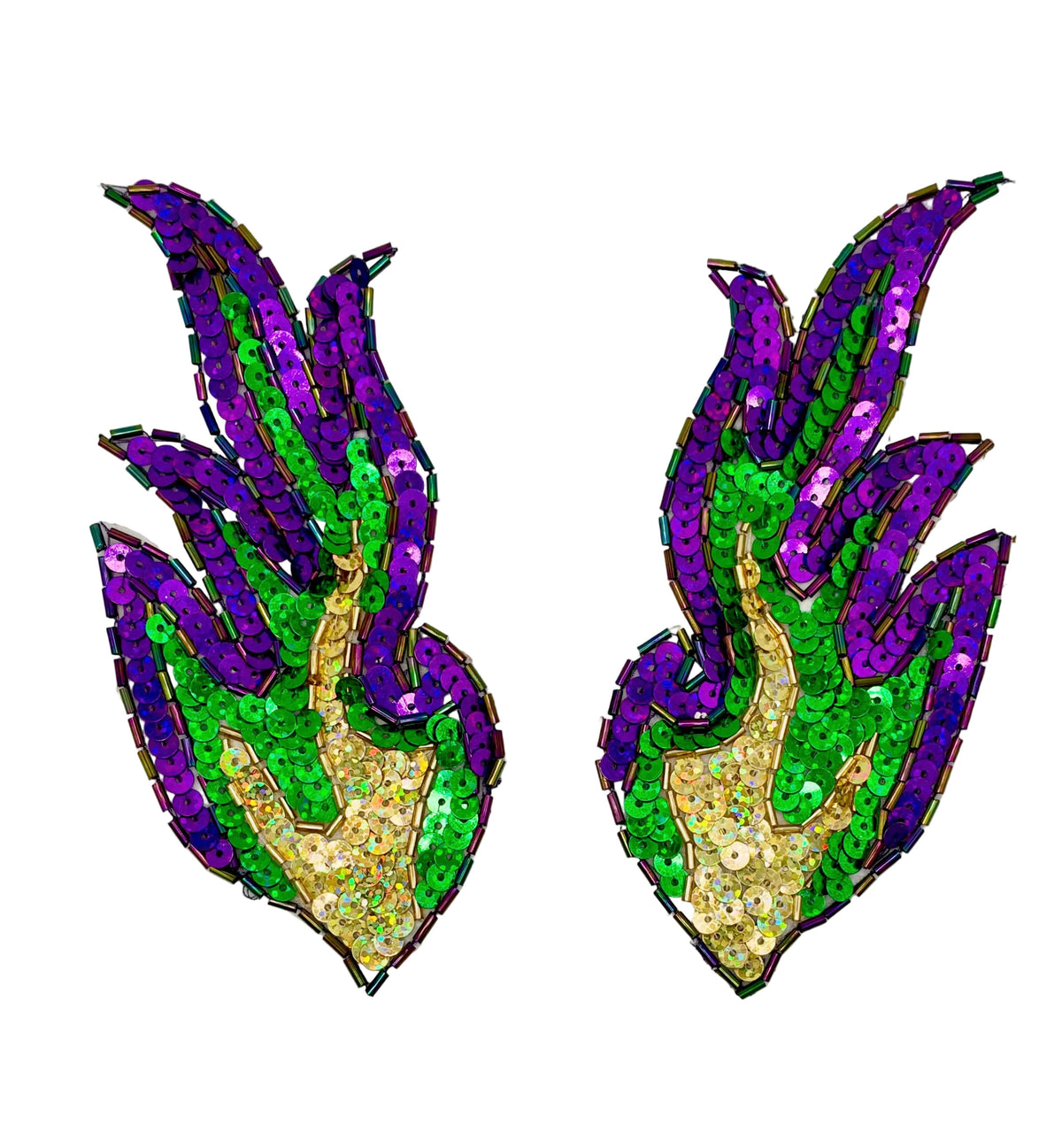 Aplicación de Llama - Lentejuelas Moradas/Verdes/Doradas - Cuentas de Cristal Iridescentes Moradas 3” x 2.5”
