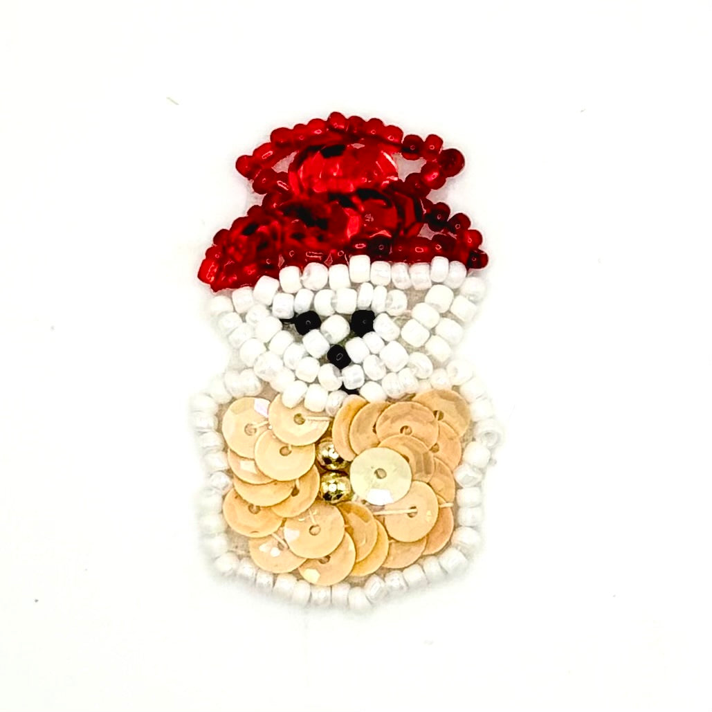 Snowman with Red Hat - Sequins and Glass Beads - 1.75" x 1"