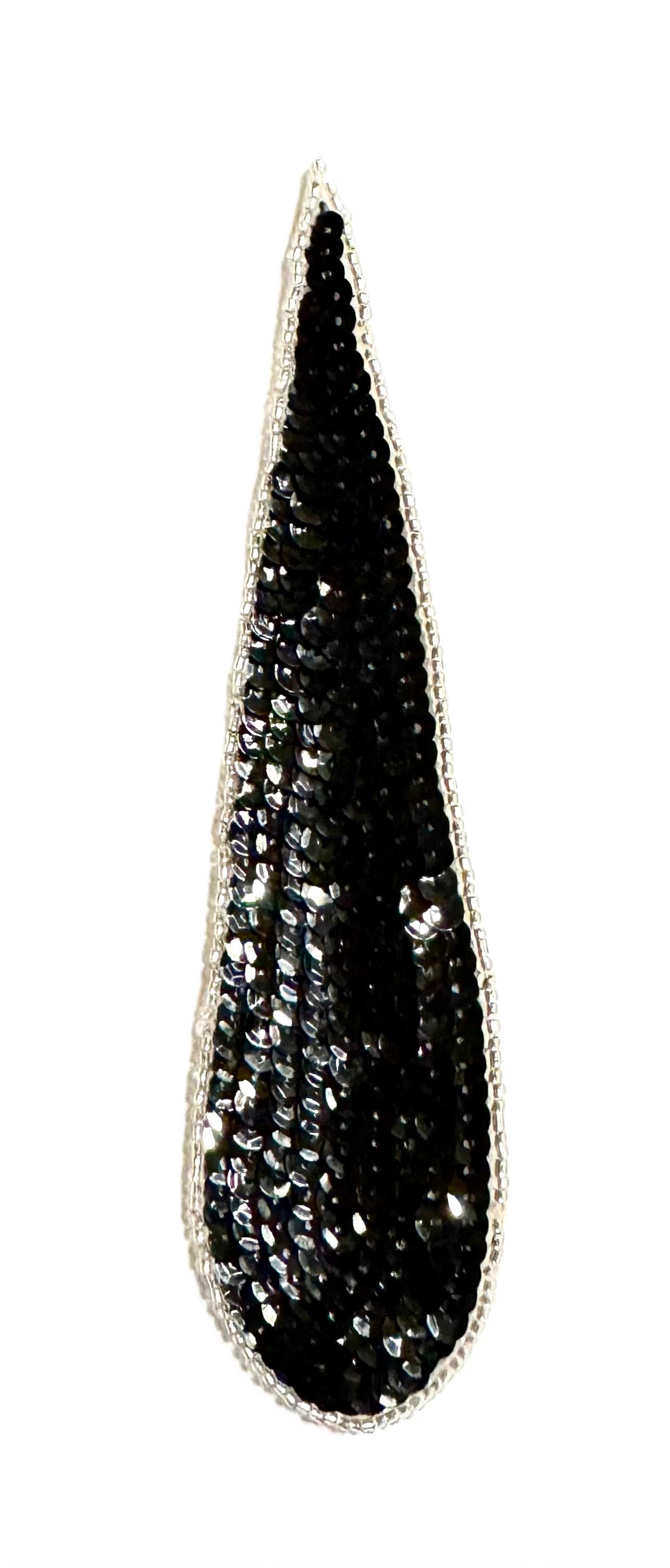 Designer Motif - Teardrop - Black Sequins - Silver Glass Beads 6.5”x 1.5”