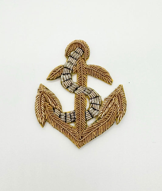 Black & Gold Anchor with Rope - Bullion Thread 3" x 2.5"
