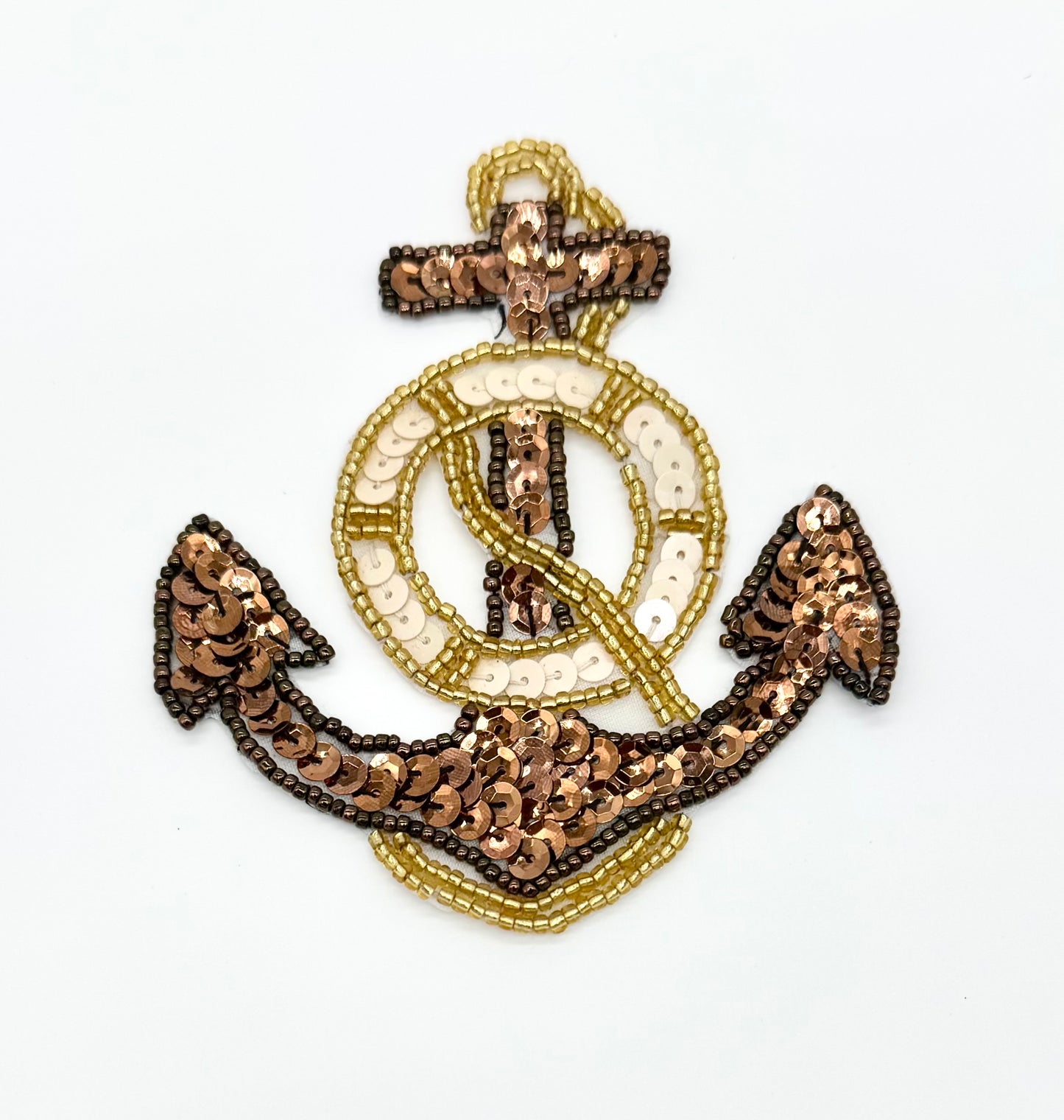 Anchor with Bronze and Beige Sequins with Bronze and Gold Beads 4" x 3.5"