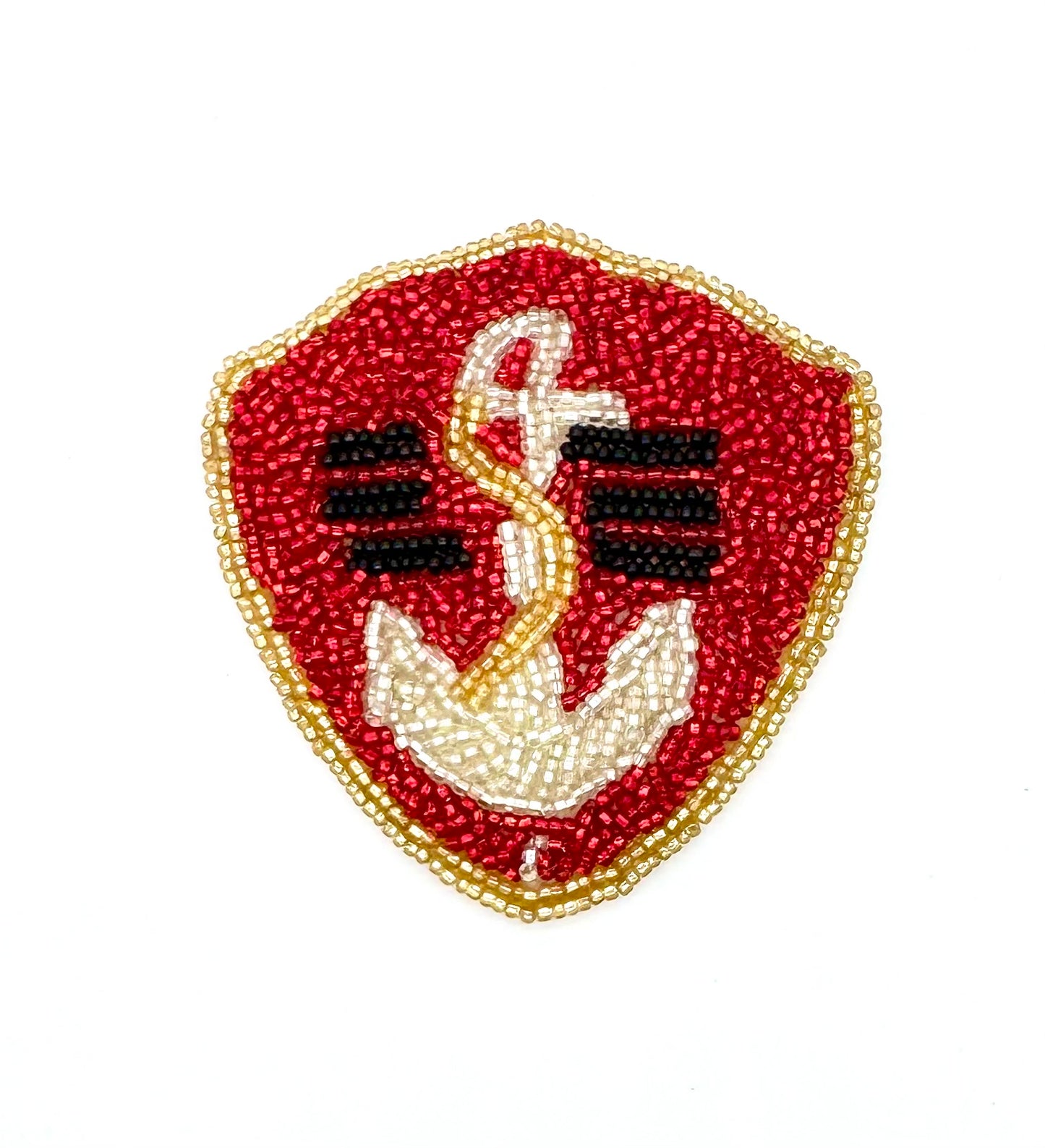 Anchor Emblem with Red, Gold, Silver and Black Beads 3" x 3"