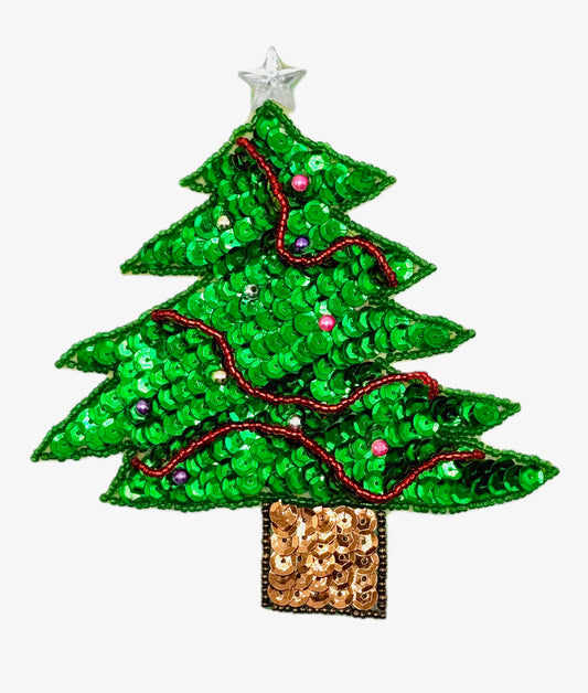 Christmas Tree with Ornaments and Clear Star - Sequins and Glass Beads - 5.5" x 5"