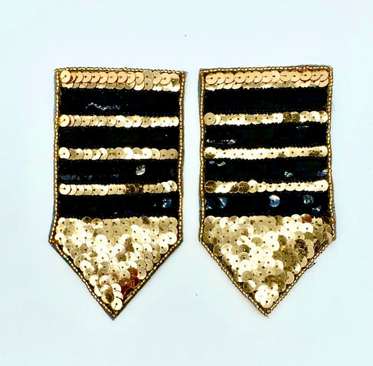 Choice of Color - Gold an d Black or Royal Blue and Black - Military Rank Style Epaulet Pair with Gold and Black Sequins and Beads, 5" x 2.75" (Size Each Side)