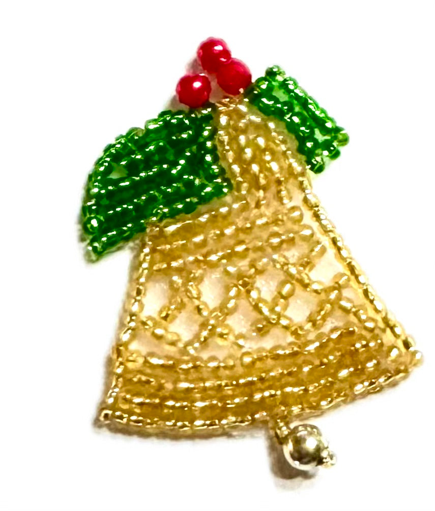 Christmas Bell Pair or Single Bell -Glass Beads - 2" x 1.5"