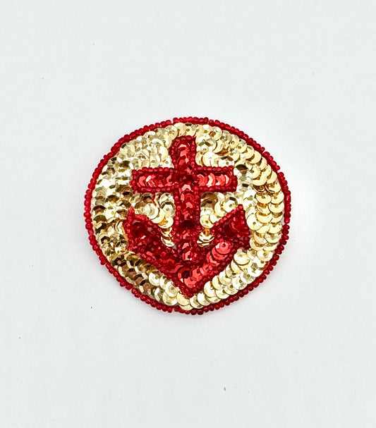 Choice of Color Anchor Patch with Red and Gold Sequins or Blue and Gold 3"