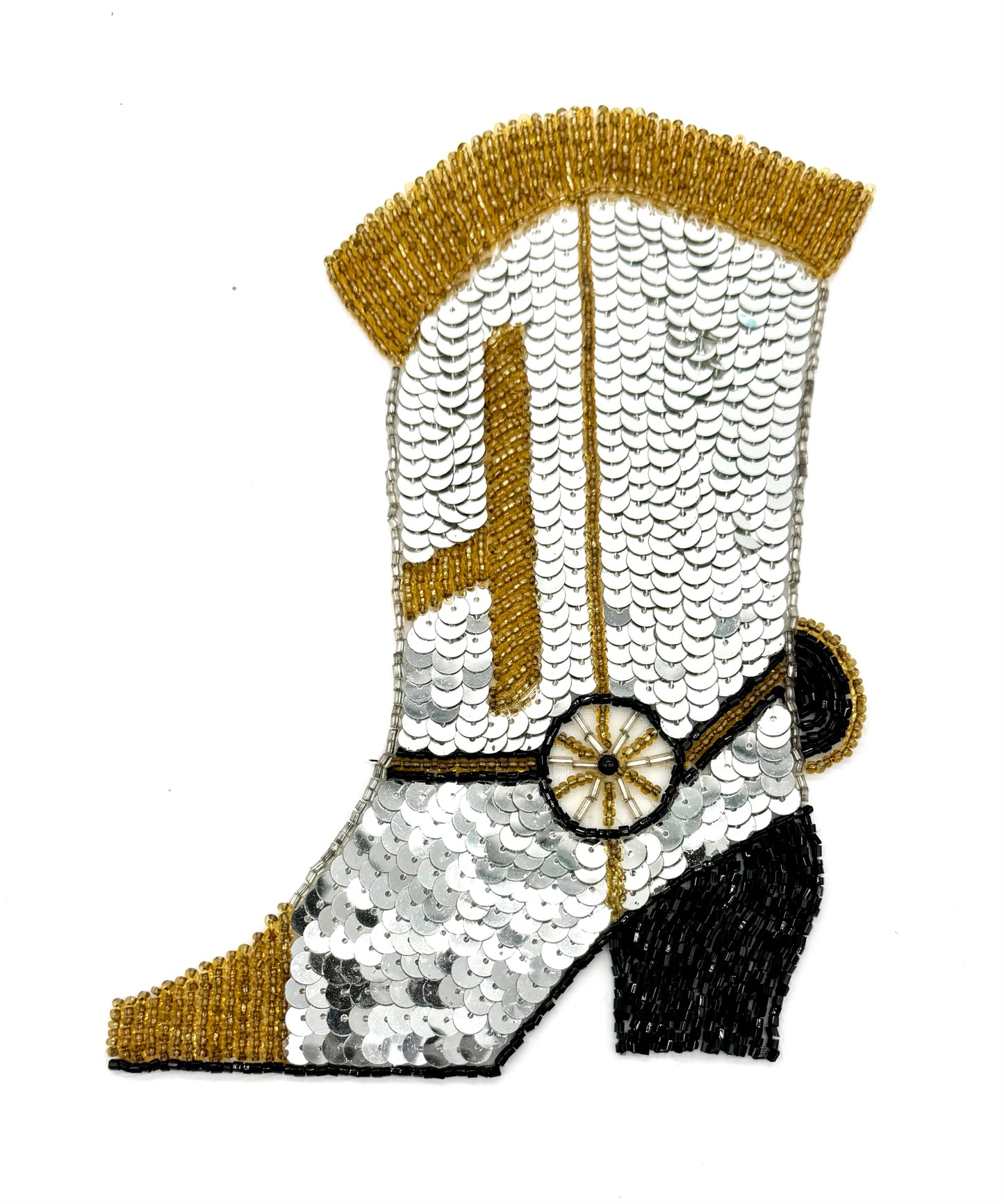 Choice of Size - 8" x 5.5" or 5.75" x 4" - Silver Cowboy Boot with Gold and Black Beads
