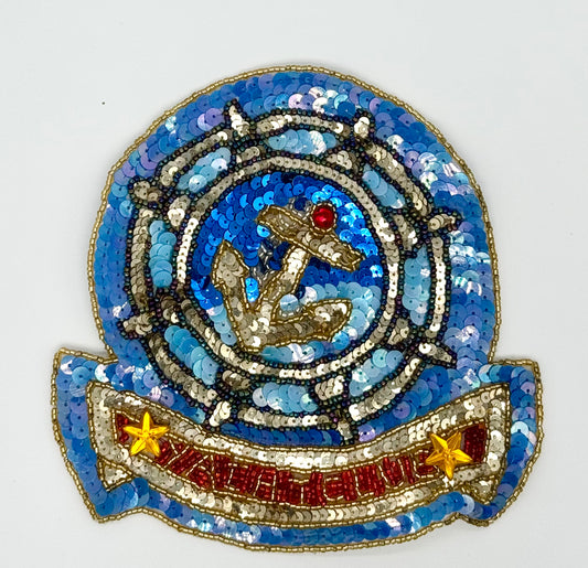 Choice of Size - Nautical Appliqué Saying “Yacht Club” - Multicolored Sequins and Beads 12" or 7”