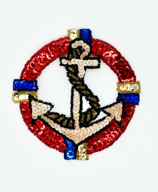 Anchor with Red Beige Sequins 4.5" x 4.5"