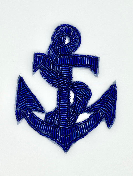 Anchor and Rope with Blue Bugle Beads 4.5" x 3.5"