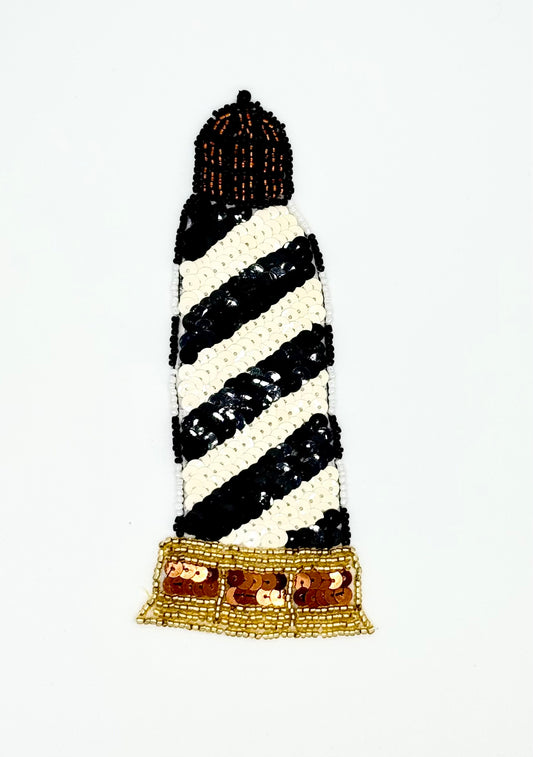 Lighthouse with Black, White, Bronze and Gold Sequins and Beads 6" x 2.5"