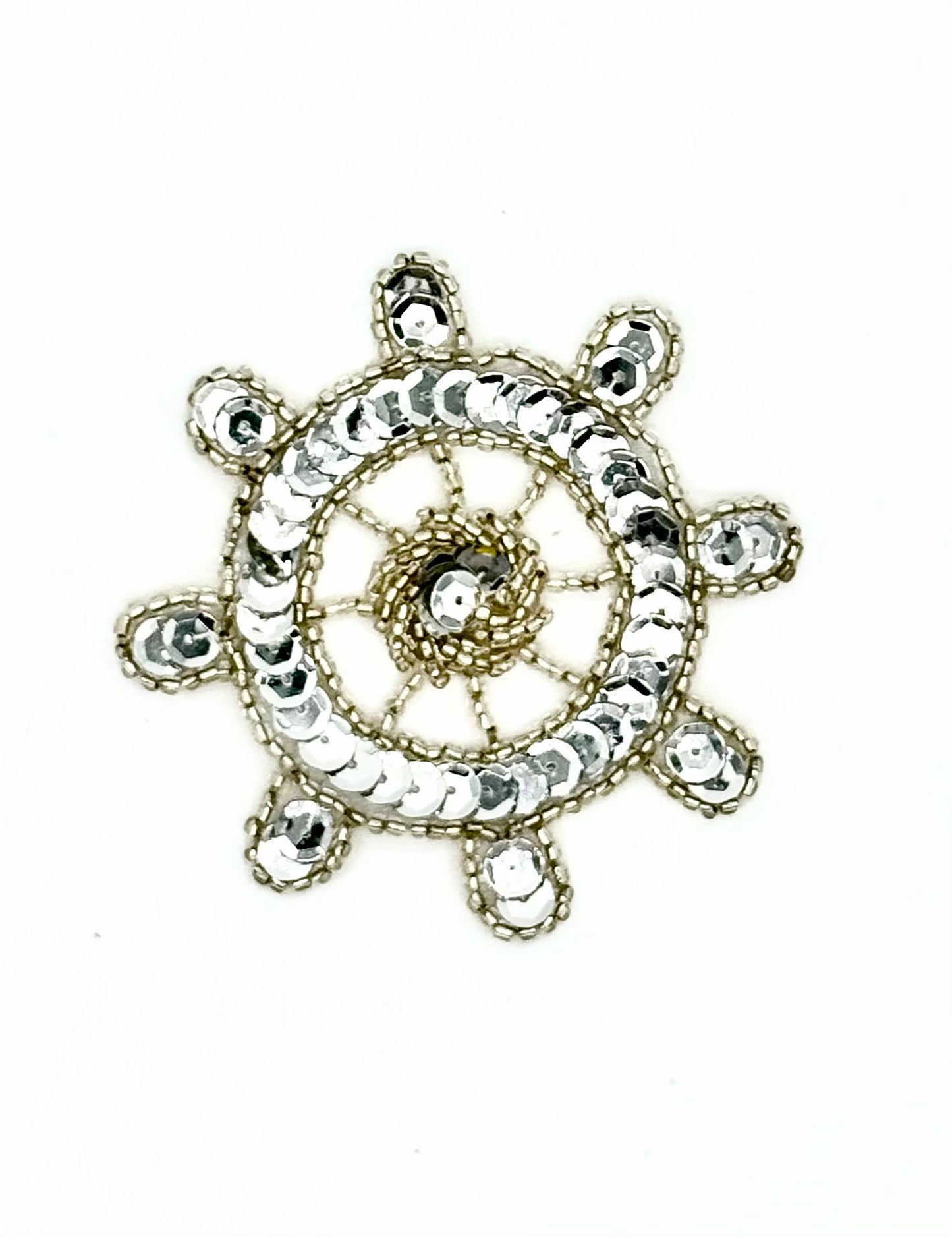 Ships Wheel Silver Sequins and Beads 3"