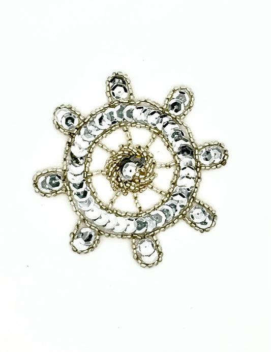 Ships Wheel Silver Sequins and Beads 3"