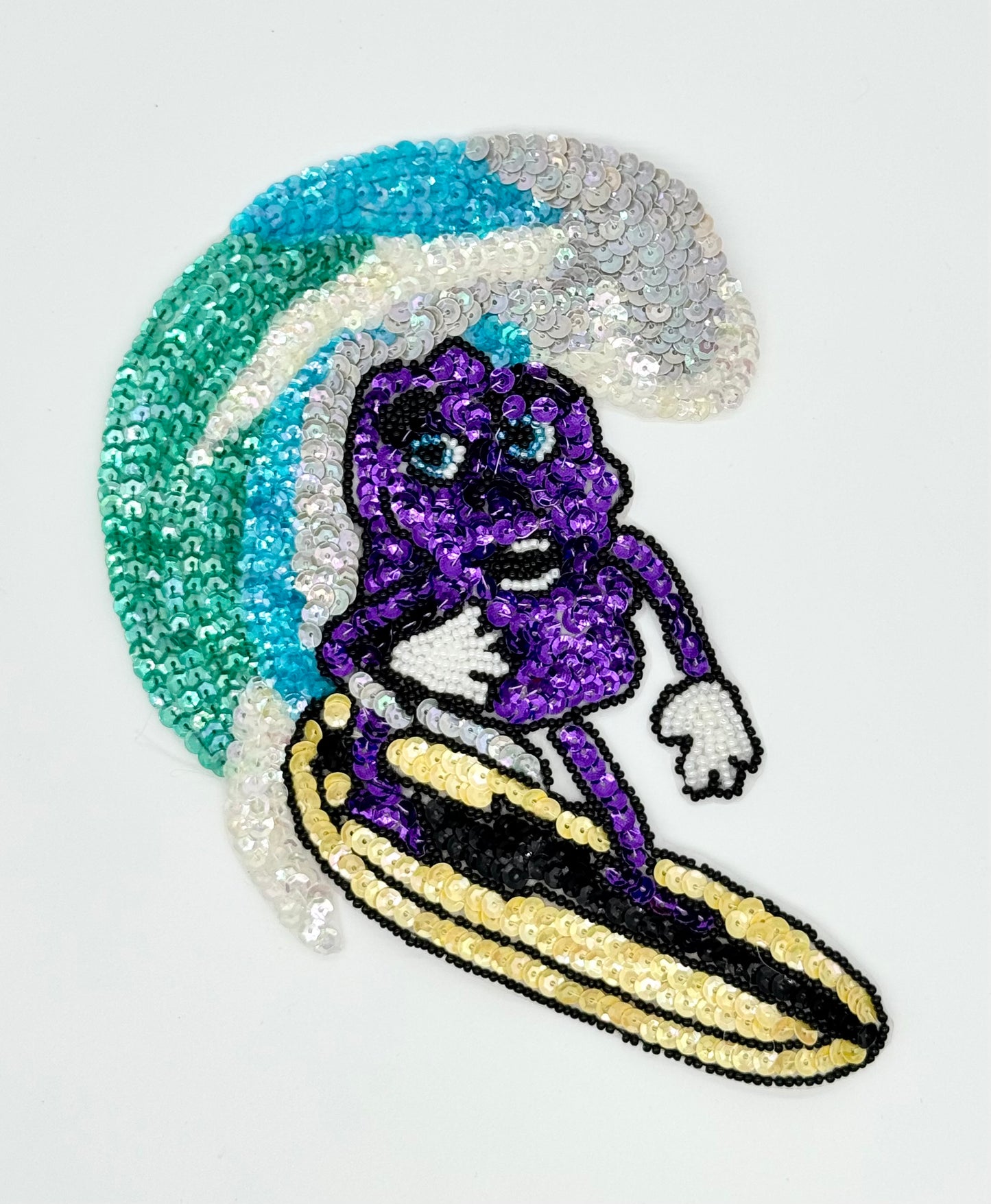 Surfing Raisin with Sequins and Beads 7" x 7"