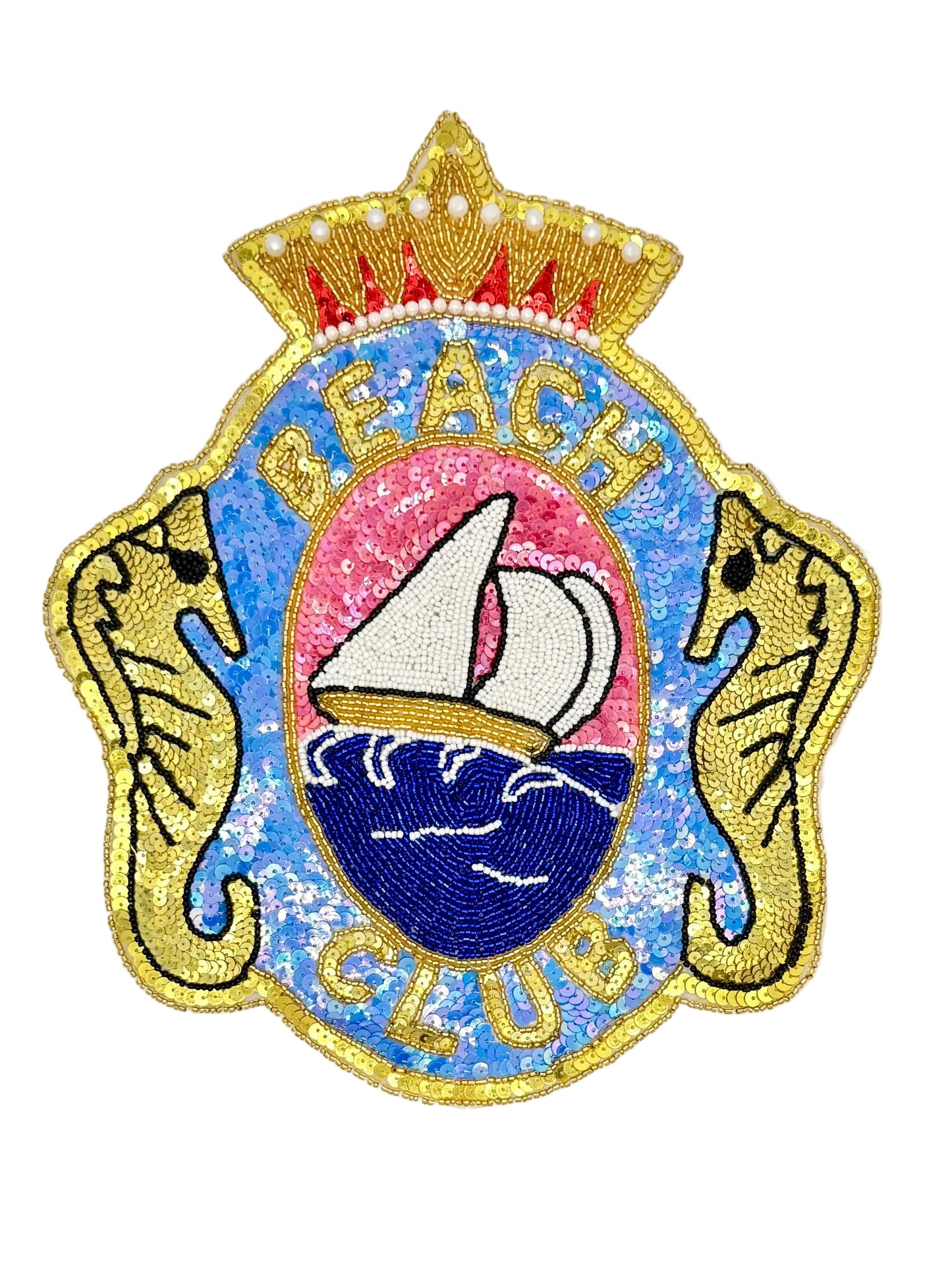 Aplique Club de Playa con Caballitos de Mar, Corona y Velero 11.5" x 9.5"