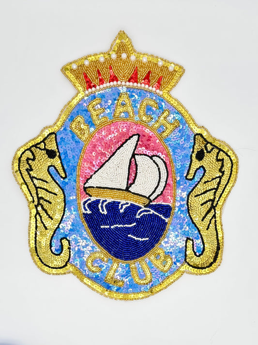 Beach Club Applique with Sea Horses Crown and Sail Boat 11.5" x 9.5"
