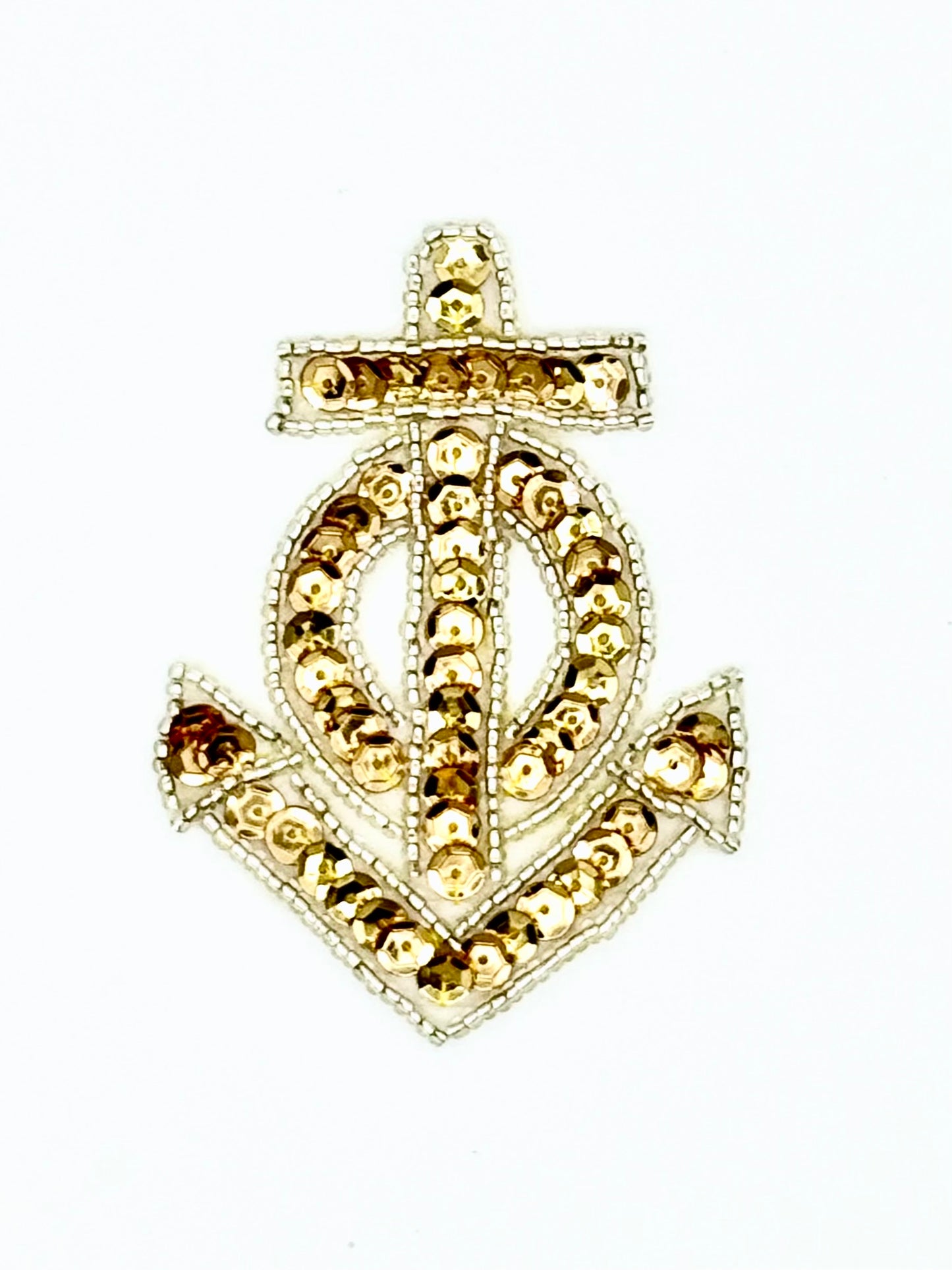 Ancla con lentejuelas doradas y cuentas plateadas de 7,6 cm x 5 cm