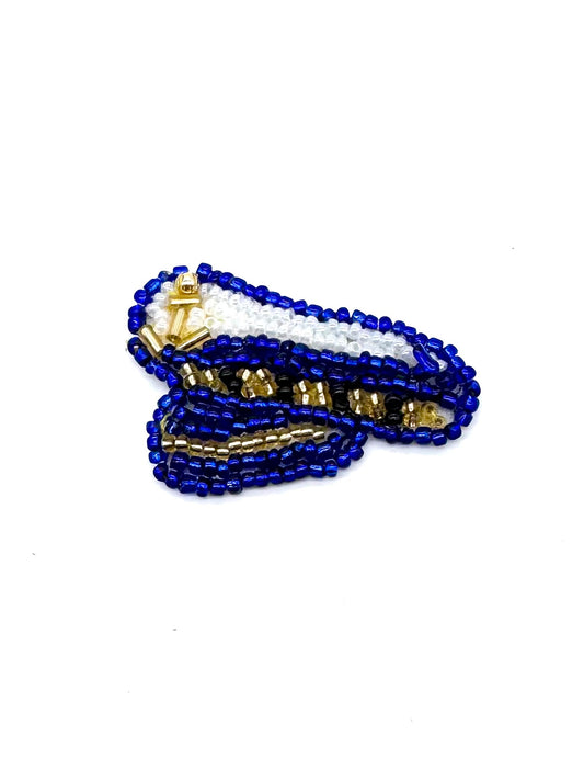 Captain's Hat with all White, Gold, Black and Blue Beads 1.75" x 1"
