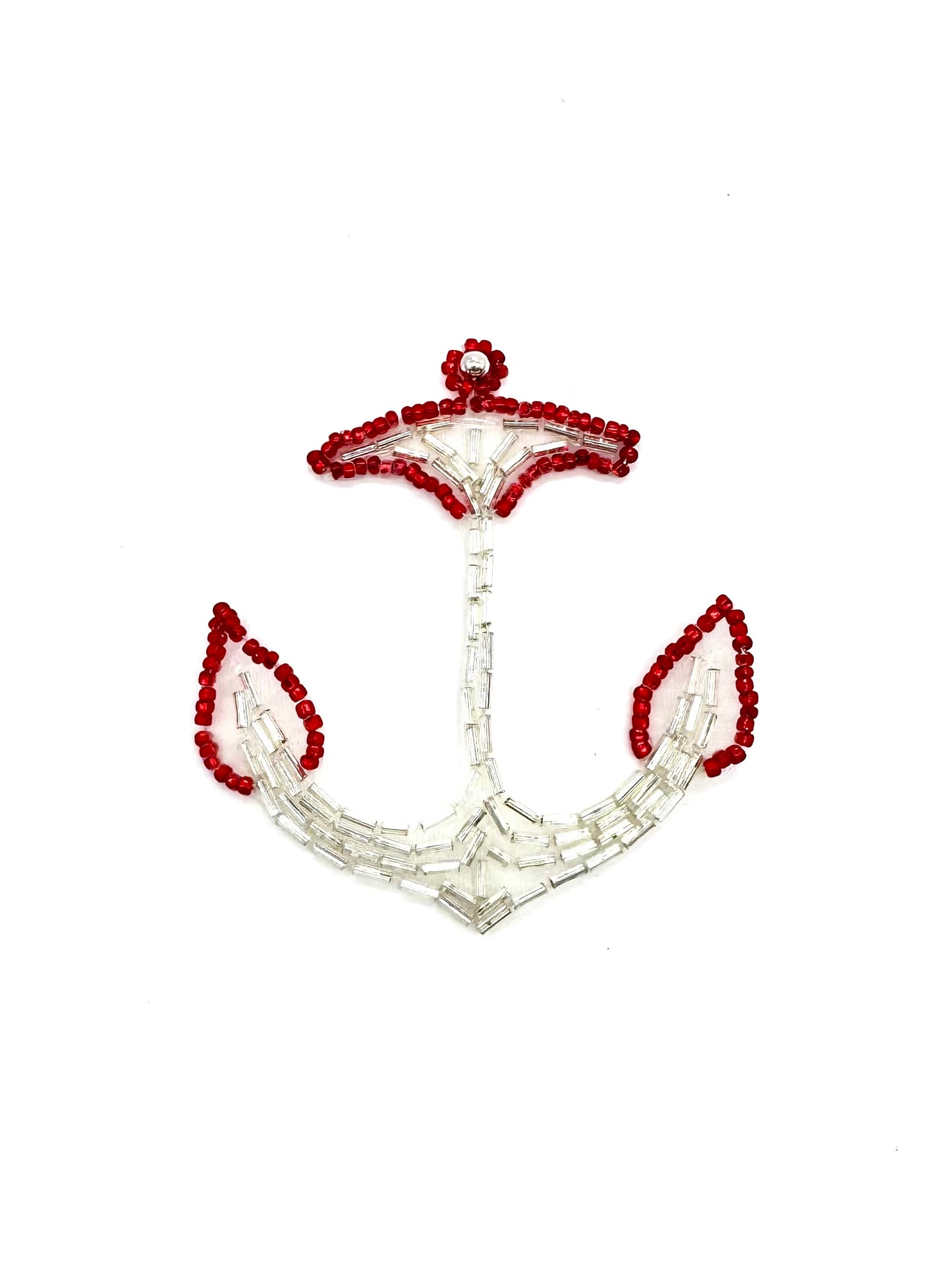 Ancla - Cuentas de cristal plateadas/rojas - 3" x 2.75"