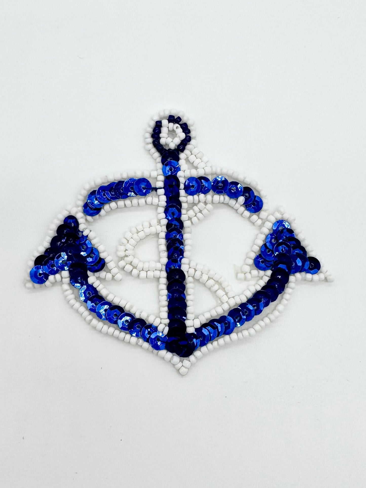 Ancla con Cuerda - Opciones de Color Lentejuelas Azules/Rojas/Doradas - Cuentas Blancas - 3.5" x 3"