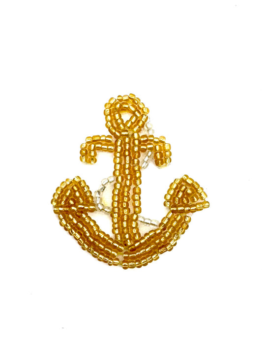 Anchor with Rope - Gold/Silver Glass Beads 2" x 1.5"