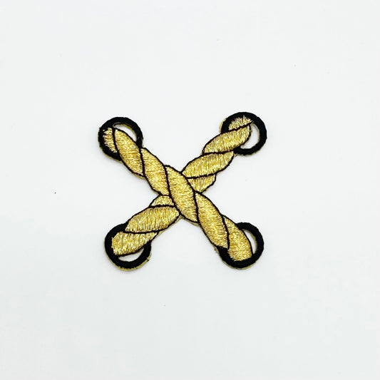 Nautical Rope, Black and Gold Metallic Embroidery Iron-On 2" x 1.75"