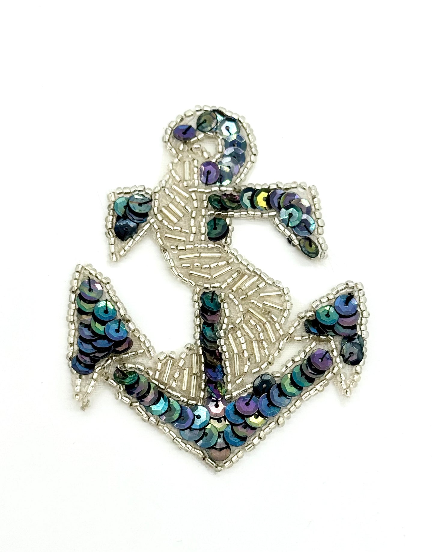 Anchor with Moonlite Sequins and Silver Beads 3.5" x 2.5"