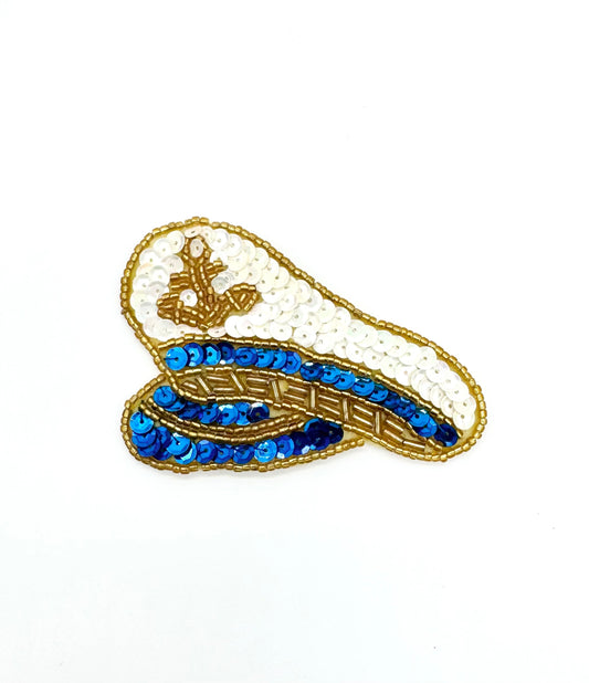Captain's Hat with Royal Blue and White Sequins and Gold Beads 3.5" x 2.5"