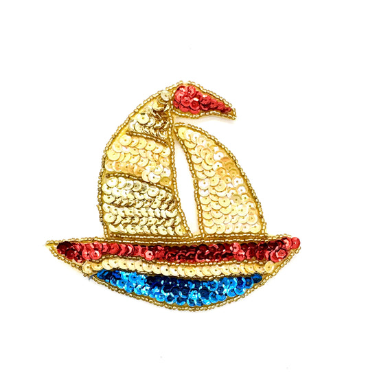 Sailboat with Multi-Colored Sequins and Beads 4.5" x 4"